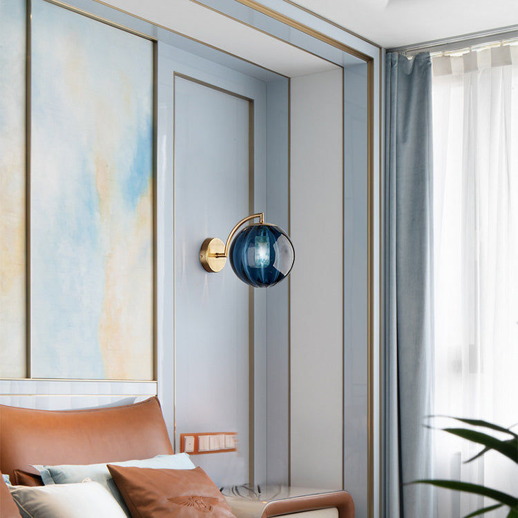 Contemporary Scandinavian round ball iron glass 1-light wall lamp for the living room