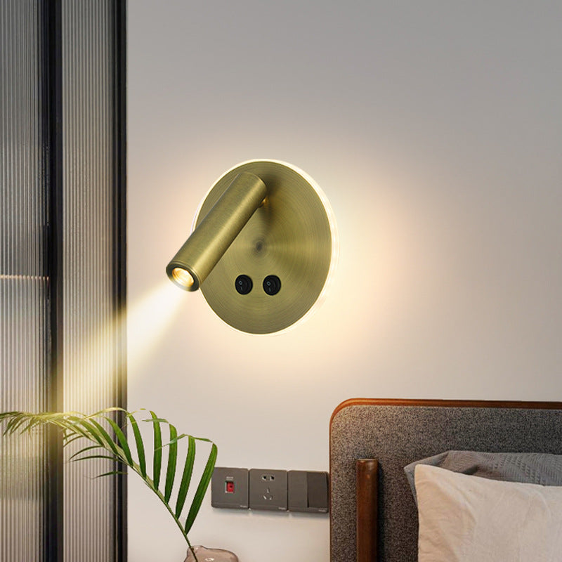 Modern Minimalist Rectangular Round Iron Aluminium LED Wall Lamp For Bedroom