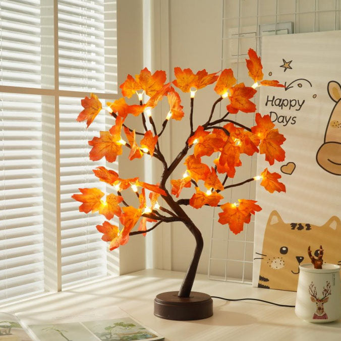 Contemporary Creative Christmas Art Plastic Maple Leaf Tree Lights LED Decorative Table Lamp For Bedroom