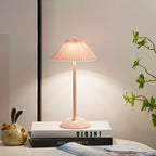 Contemporary Scandinavian rechargeable iron fabric conical folded LED table lamp for bedside