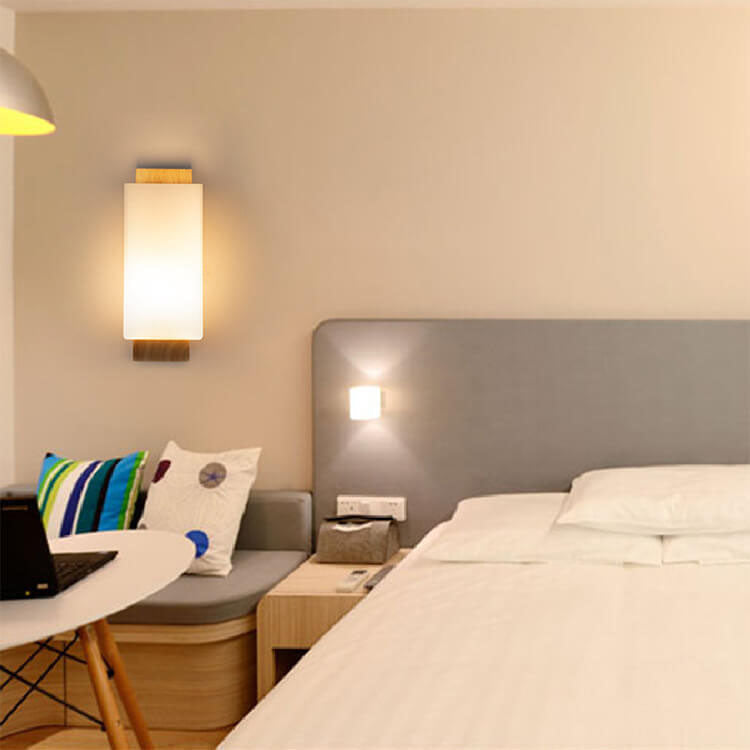 Modern minimalist solid wood cube glass column 1 lamp wall lights