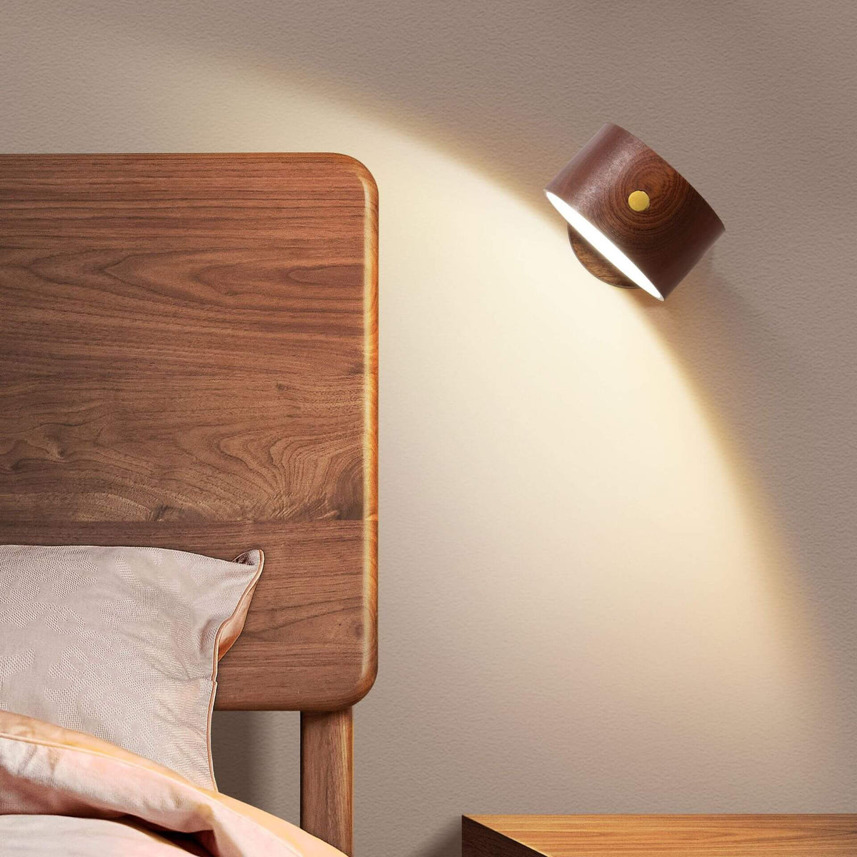 Simple wooden USB rechargeable touch magnetic LED night light wall sconces lamp