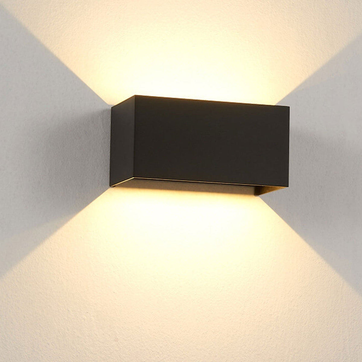Modern waterproof rectangular LED wall light for outdoor use with upward and downward lighting