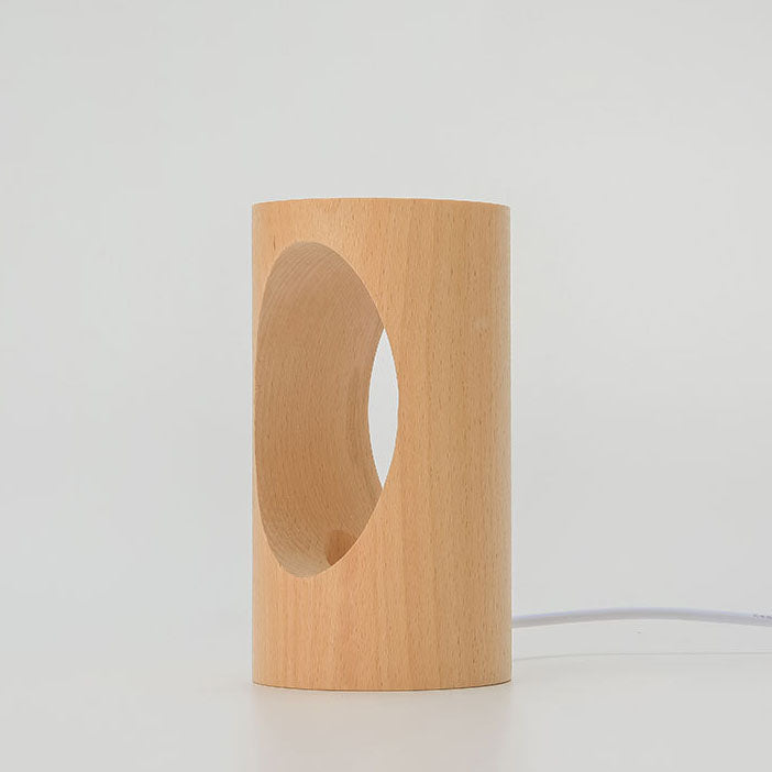Japanese solid wood rectangular pillar LED bedside lamp USB table lamp