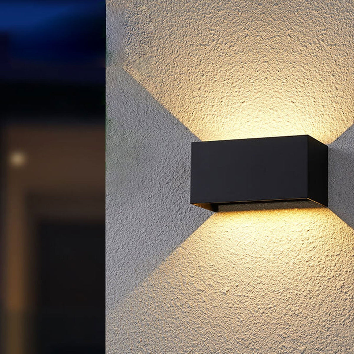 Modern waterproof rectangular LED wall light for outdoor use with upward and downward lighting