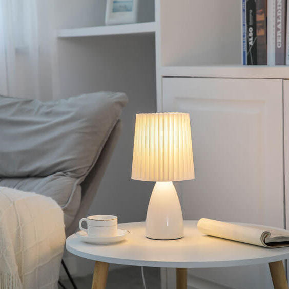 Scandinavian Retro Table Lamp with Folded Shade and Glass Base