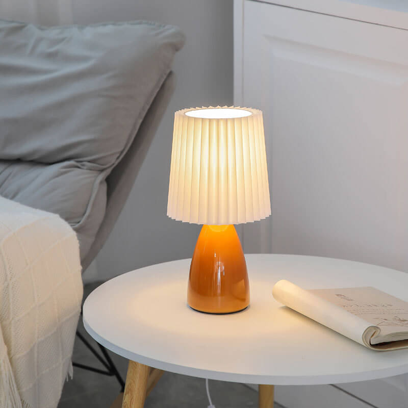 Scandinavian Retro Table Lamp with Folded Shade and Glass Base