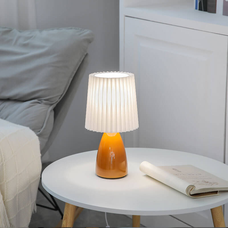 Scandinavian Retro Table Lamp with Folded Shade and Glass Base