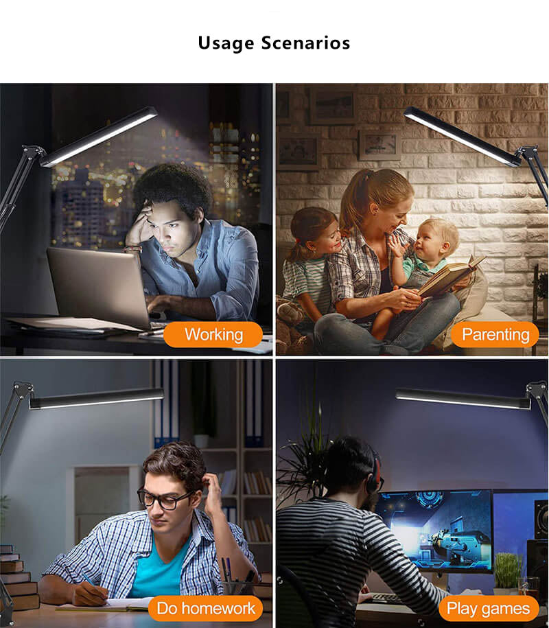LED foldable long arm clip eye protection USB reading desk lamp