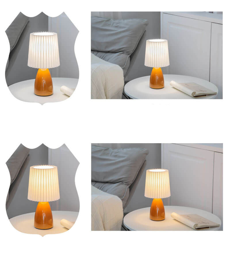 Scandinavian Retro Table Lamp with Folded Shade and Glass Base