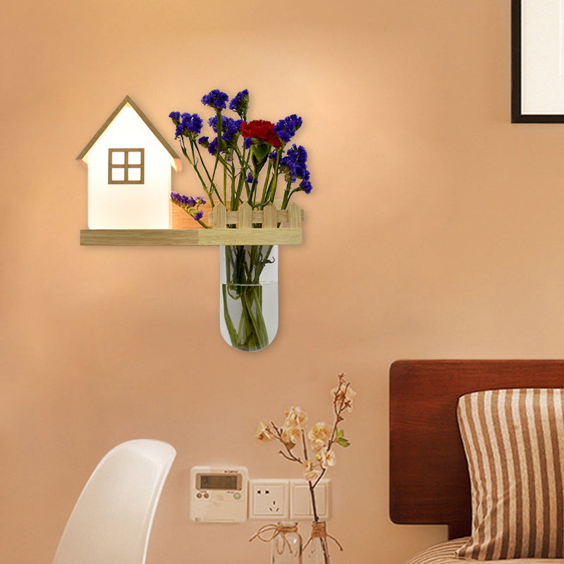 Wood House Wall Lamp Industrial Cream Glass 1-Light Restaurant LED Wall Lights, Left/Right