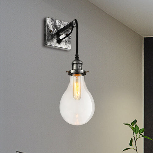 Black Bulb Shade Wall Lamp Industrial Clear Glass 1 Light Living Room Wall Lamps Light