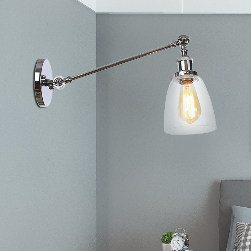 Black/Bronze/Brass 1-Light Wall Lamp Fixture Industrial Style Clear Glass Cone Light with Arm, 8"/12" L