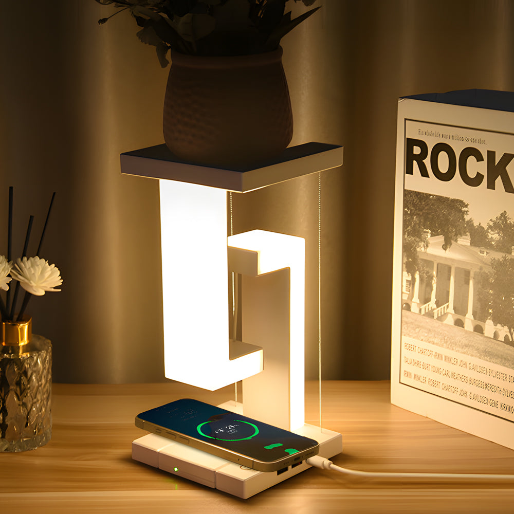 Futuristic table lamp with levitating technology