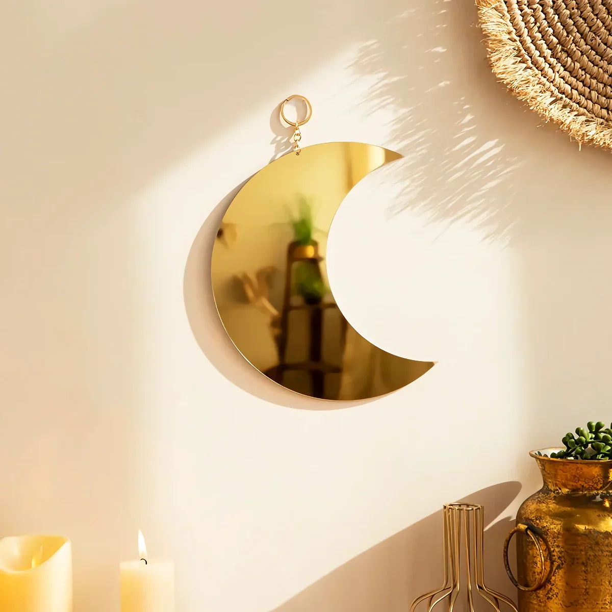 Madigas | Gold Moon Mirror Acrylic Hanging Decorative Wall Mirror
