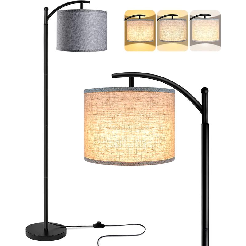 Floor lamp with 3 color temperatures LED bulb, tall industrial floor lamp for reading for bedroom, office, white lampshade included