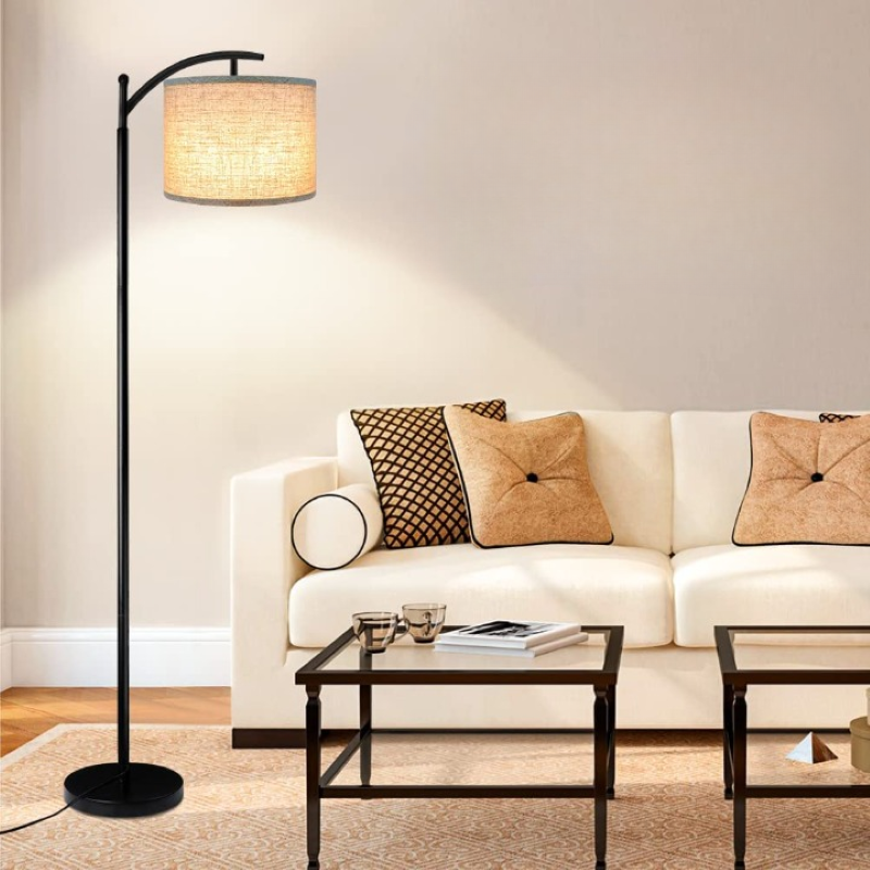 Floor lamp with 3 color temperatures LED bulb, tall industrial floor lamp for reading for bedroom, office, white lampshade included