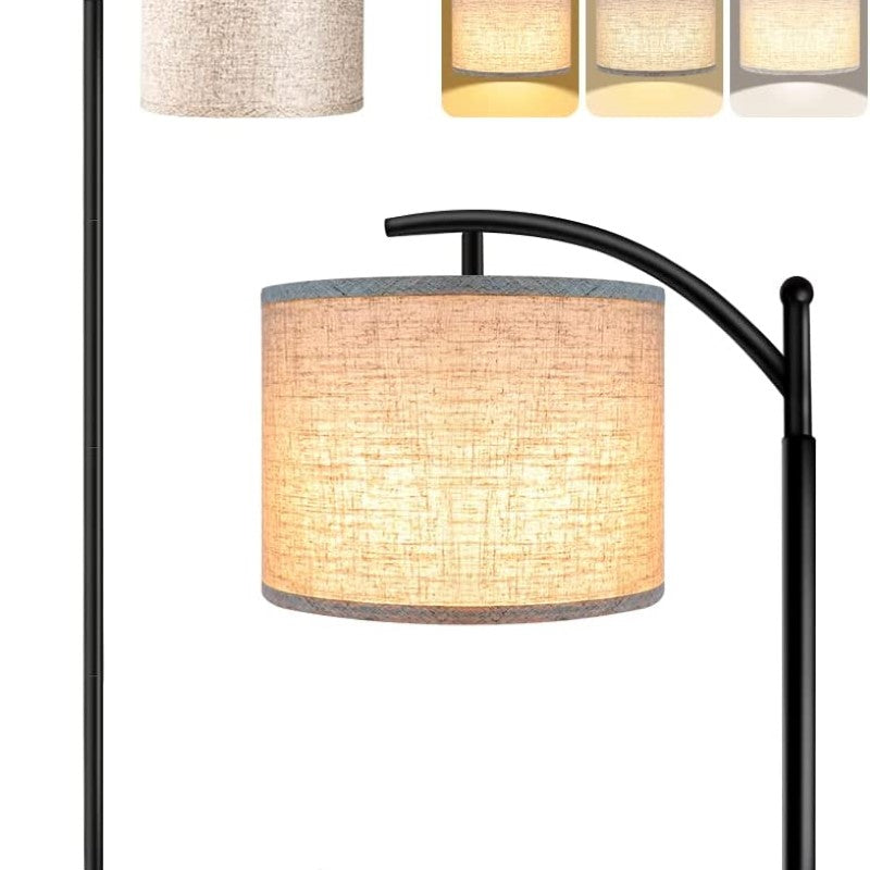 Floor lamp with 3 color temperatures LED bulb, tall industrial floor lamp for reading for bedroom, office, white lampshade included