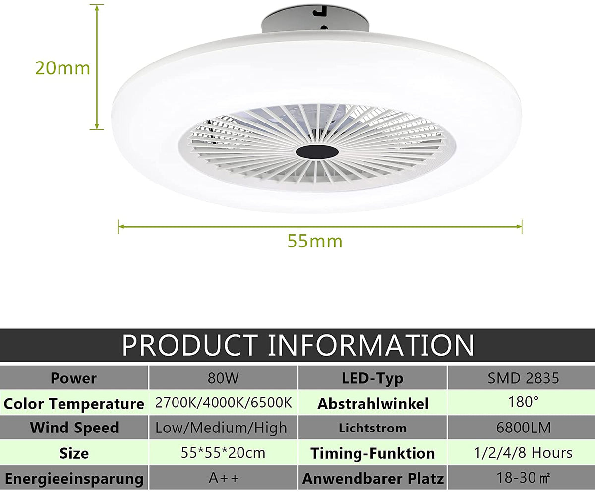 Ceiling fan with lighting 80W with remote control