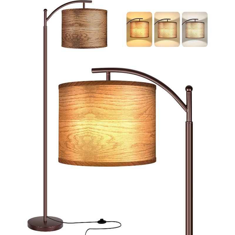 Floor lamp with 3 color temperatures LED bulb, tall industrial floor lamp for reading for bedroom, office, white lampshade included