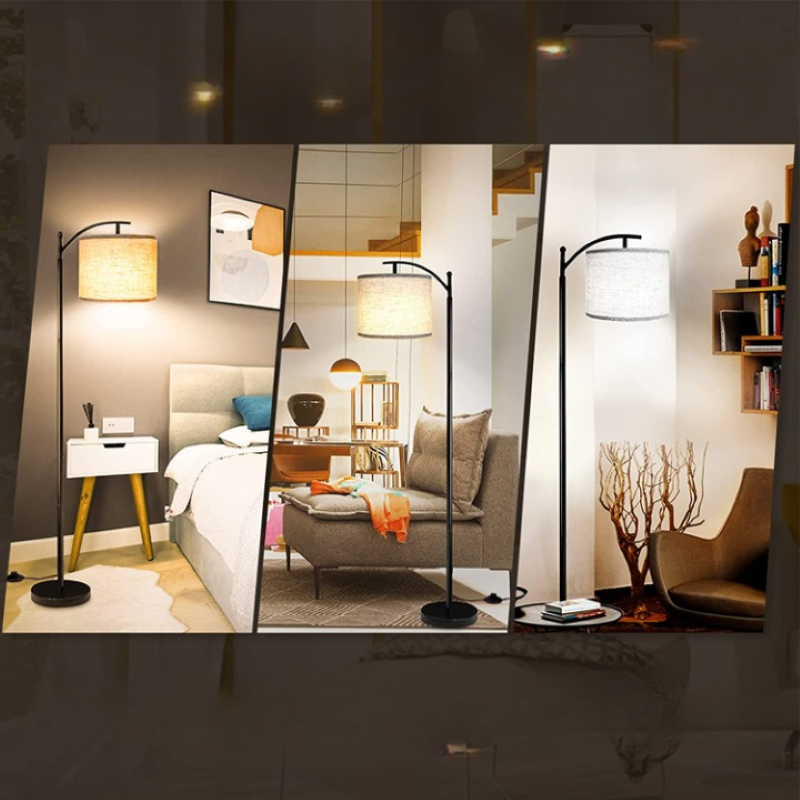 Floor lamp with 3 color temperatures LED bulb, tall industrial floor lamp for reading for bedroom, office, white lampshade included