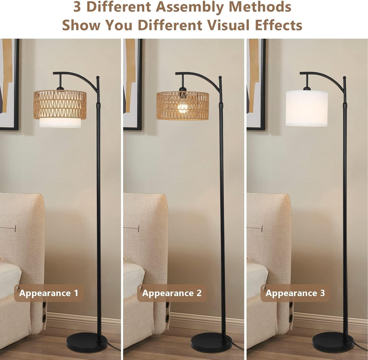 Arc Floor Lamp with Remote Control & Double Shade