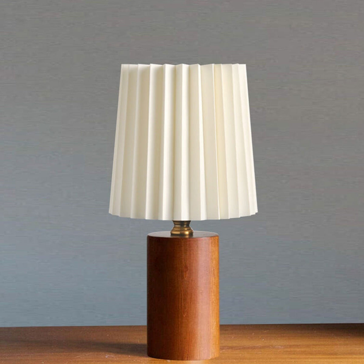 Vintage Korean Fold Column Solid Wood Base 1-Light Table Lamp