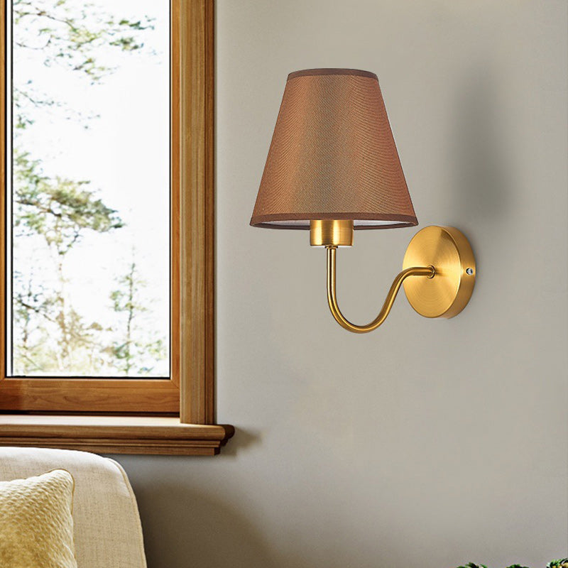 Contemporary Nordic round curved rod iron fabric shade 1-light wall lamp for living room