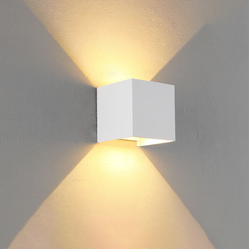 Modern Minimalist Waterproof Cube Up Down Aluminum Glass Induction LED Wall Lamps For Bedroom