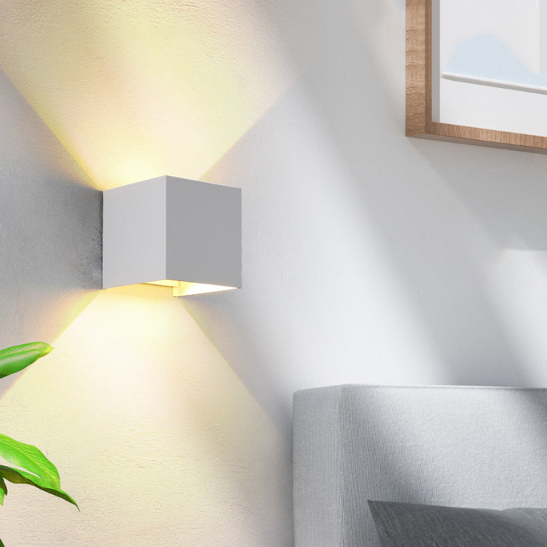 Modern Minimalist Waterproof Cube Up Down Aluminum Glass Induction LED Wall Lamps For Bedroom