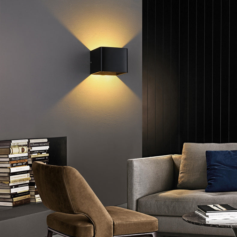 Modern Minimalist Waterproof Cube Up Down Aluminum Glass Induction LED Wall Lamps For Bedroom