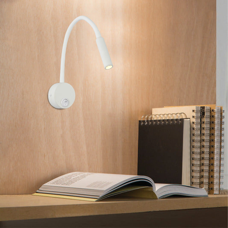 Modern Minimalistic Iron Round Flexible Bend Tube LED Reading Lamp Wall Light for Bedroom
