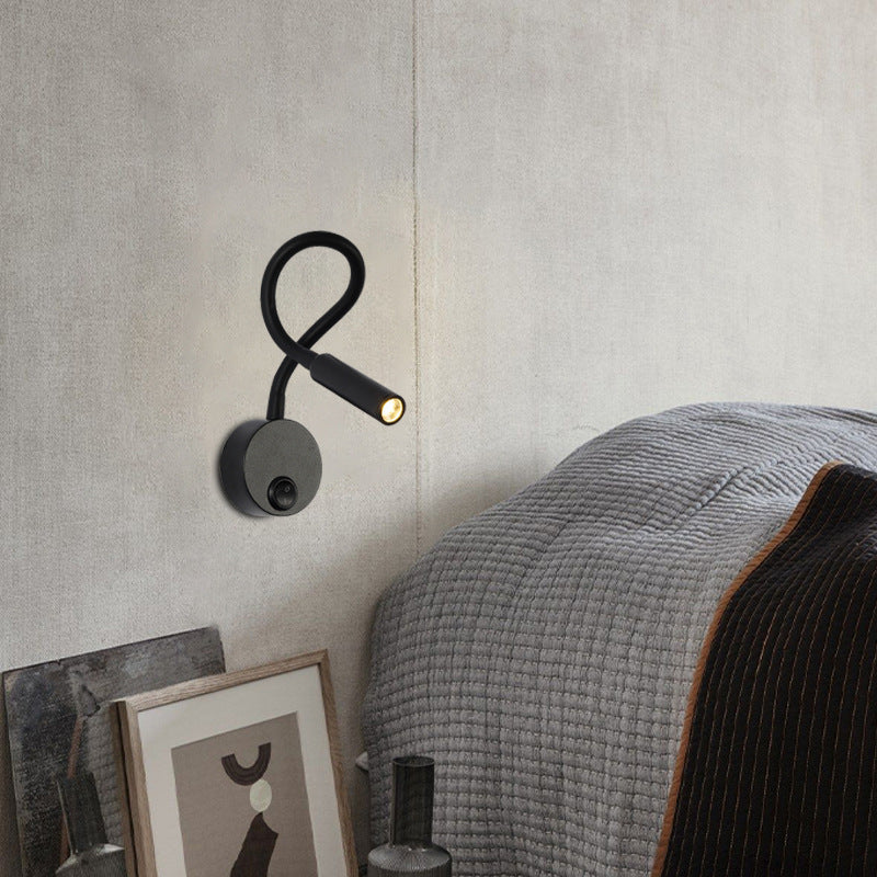 Modern Minimalistic Iron Round Flexible Bend Tube LED Reading Lamp Wall Light for Bedroom