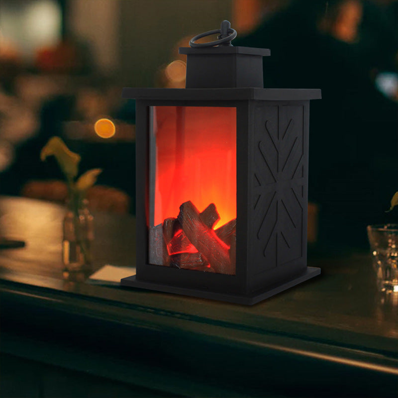 Contemporary Retro ABS Simulated Flame Fireplace Round Battery Rectangular LED Table Lamp for Living Room