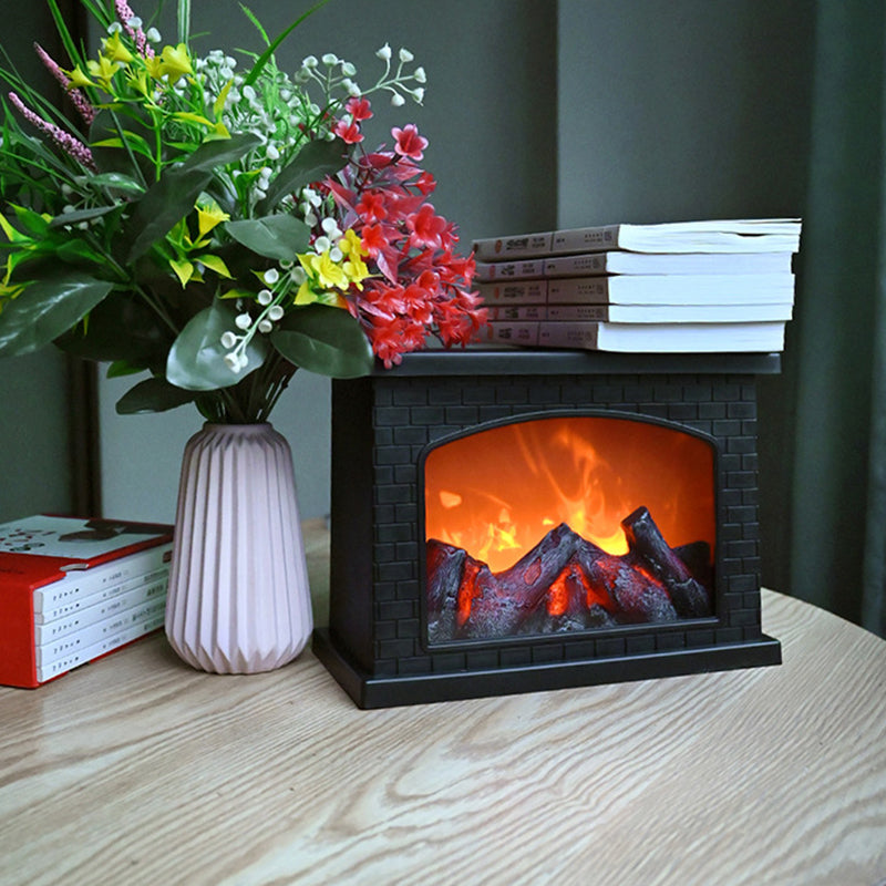 Contemporary Retro ABS Simulated Flame Fireplace Round Battery Rectangular LED Table Lamp for Living Room
