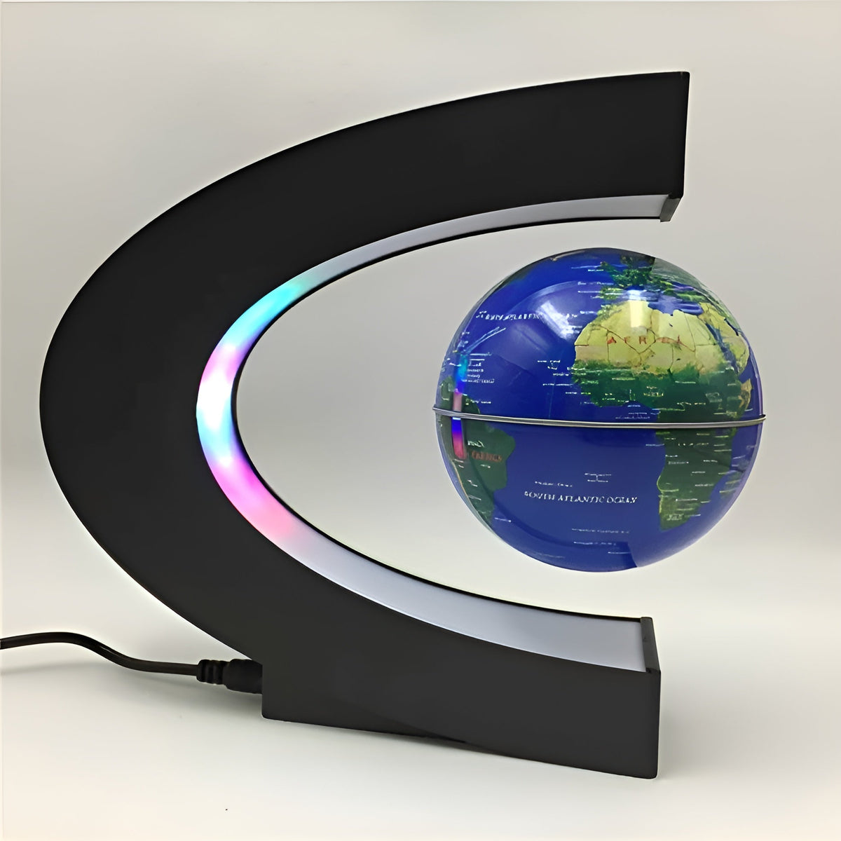 Magical floating globe with LED lighting and educational touch