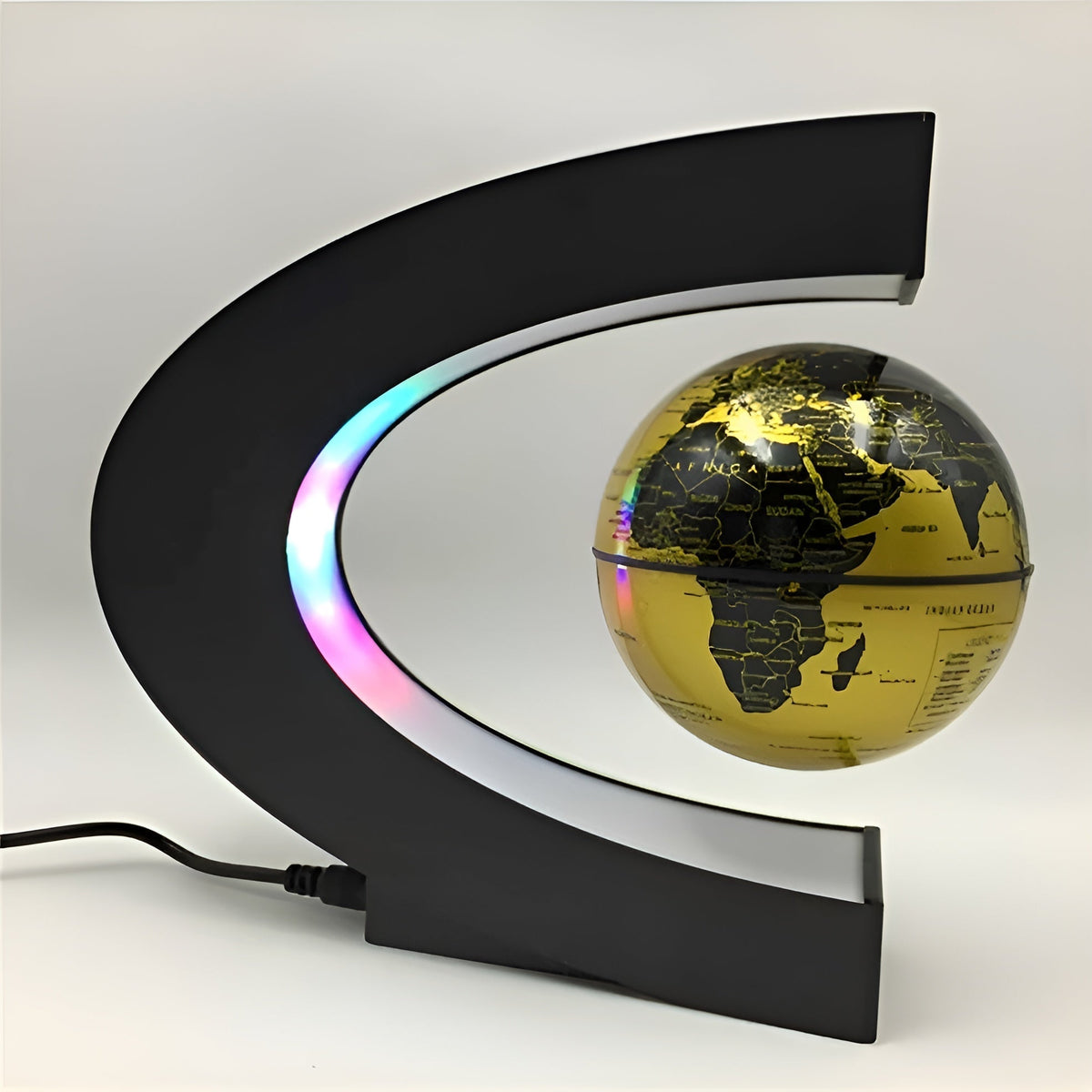 Magical floating globe with LED lighting and educational touch