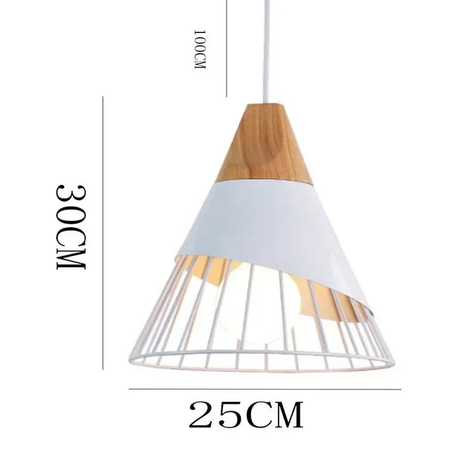 Vintage pendant light with cable – Industrial hanging lamp made of metal and wood