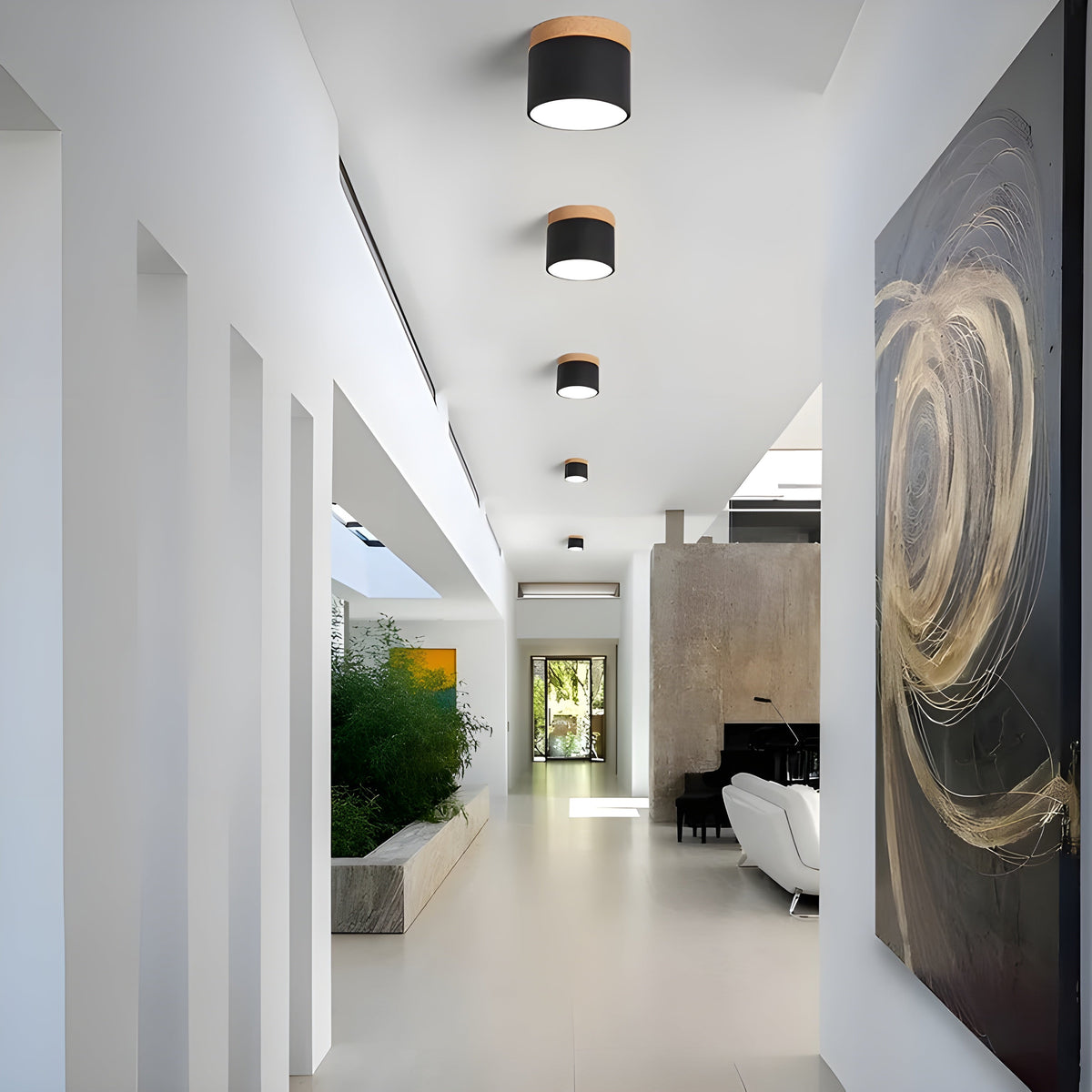 LED ceiling lamp in cylindrical shape – Warm light in vintage industrial design | With decorative wooden element