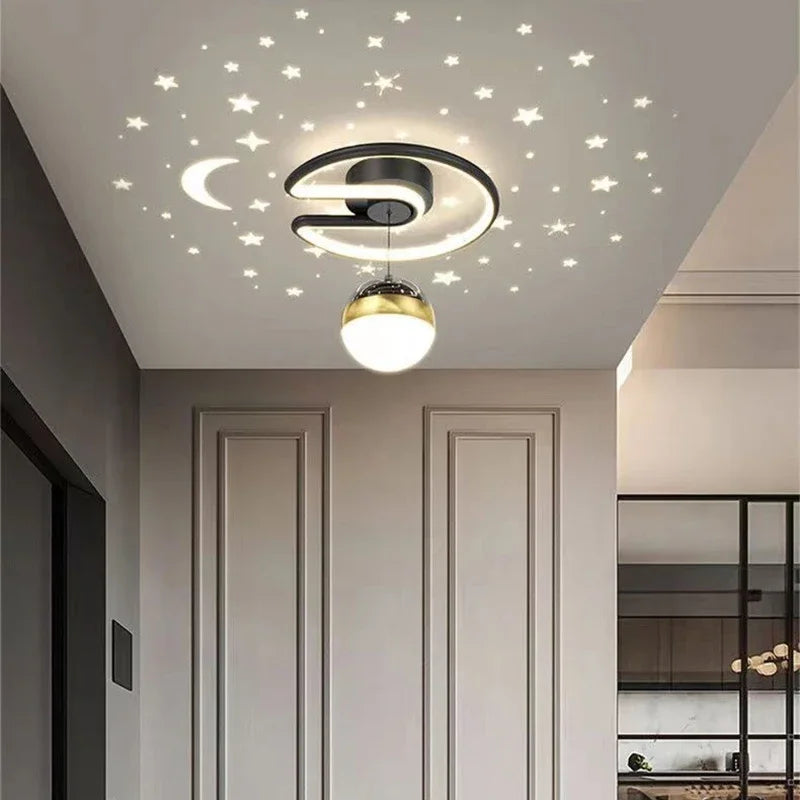 LED ceiling light with starry sky – Modern chandelier design for children’s room and living room