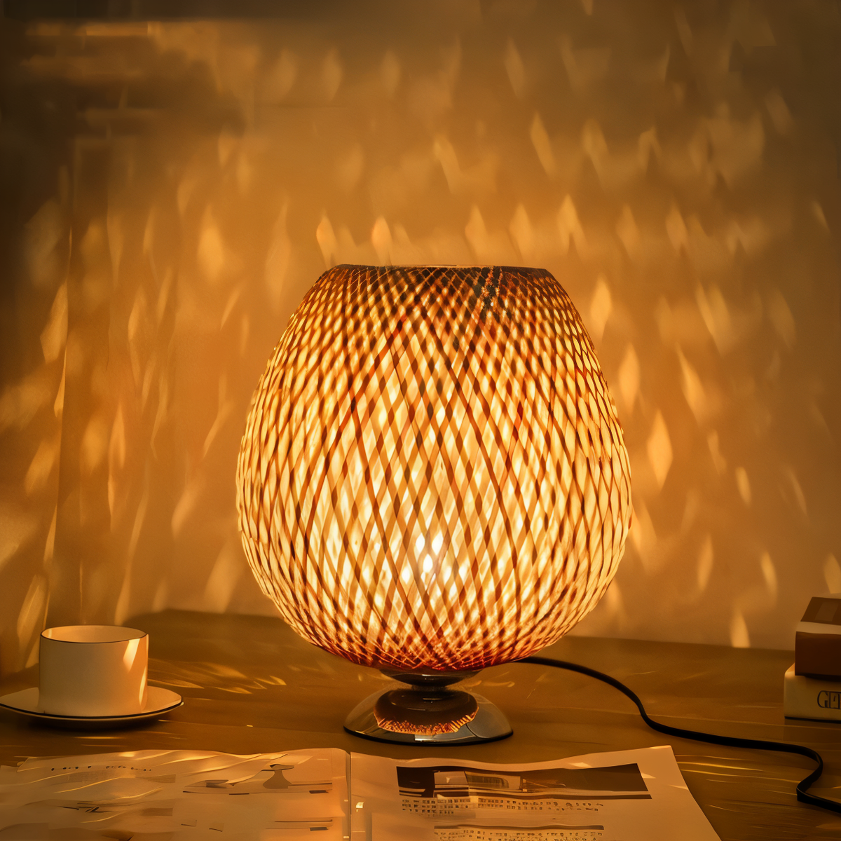 NatureHue Vintage Bamboo Table Lamp Creative Woven Rattan Desk Lamp
