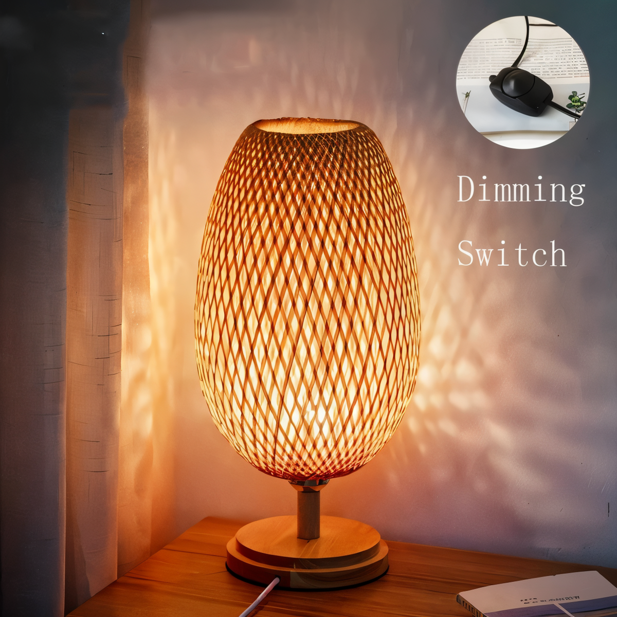 NatureHue Vintage Bamboo Table Lamp Creative Woven Rattan Desk Lamp