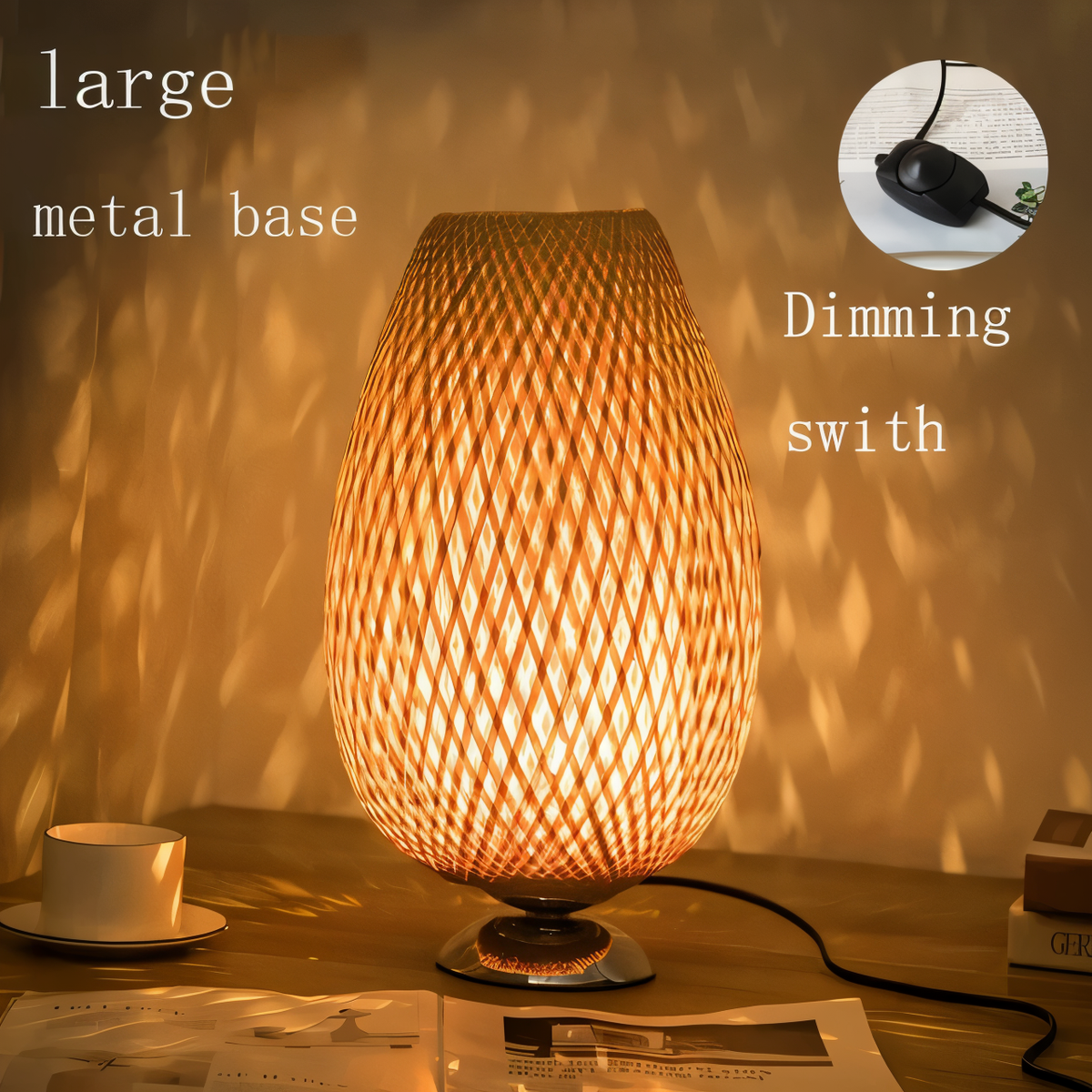 NatureHue Vintage Bamboo Table Lamp Creative Woven Rattan Desk Lamp
