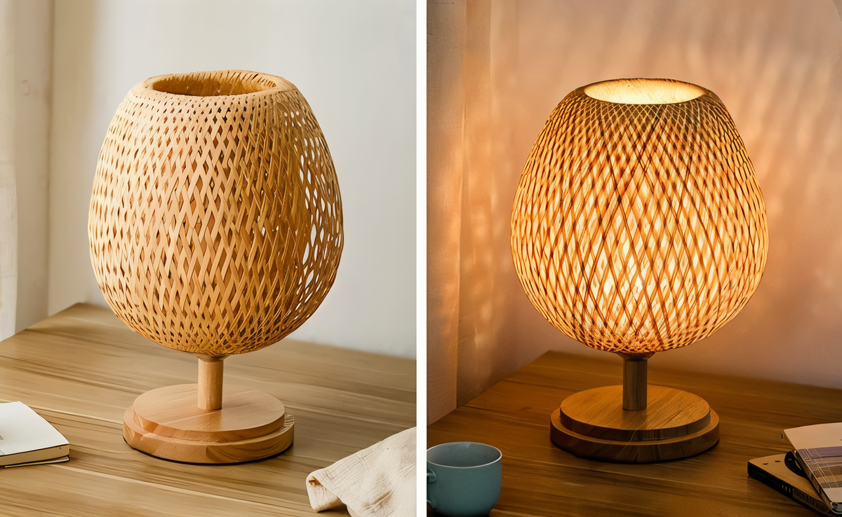 NatureHue Vintage Bamboo Table Lamp Creative Woven Rattan Desk Lamp