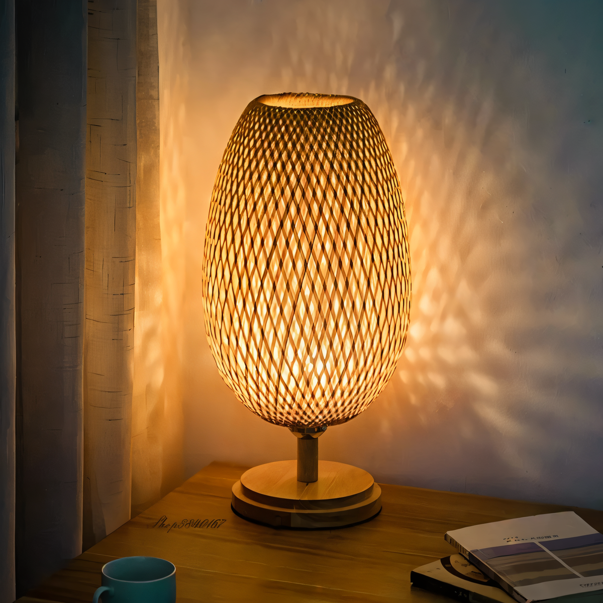 NatureHue Vintage Bamboo Table Lamp Creative Woven Rattan Desk Lamp