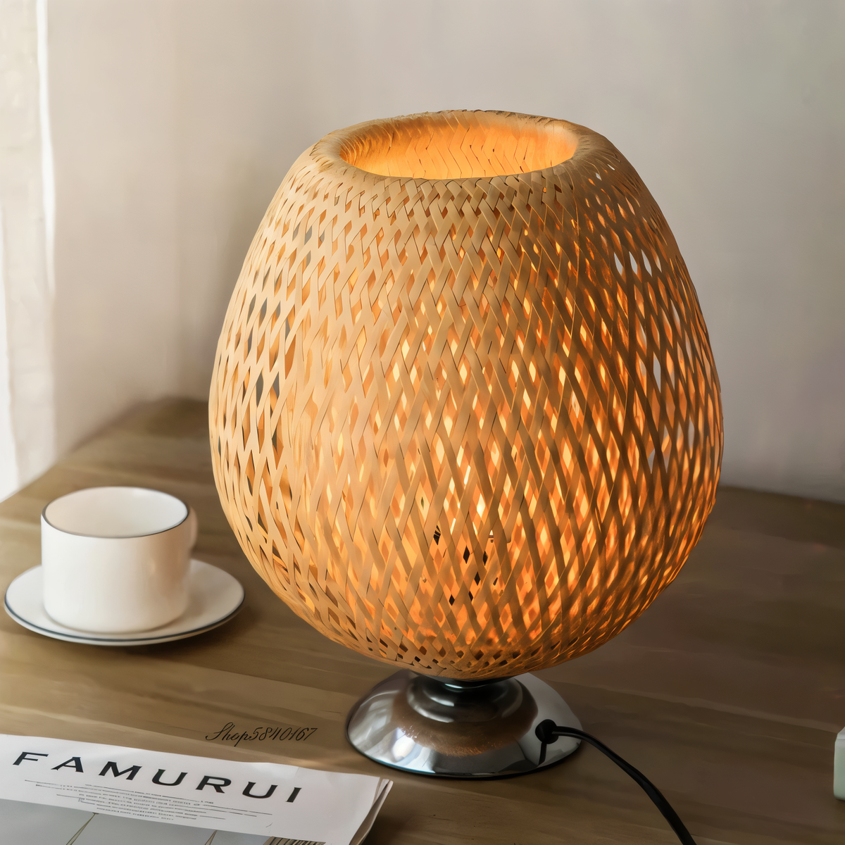 NatureHue Vintage Bamboo Table Lamp Creative Woven Rattan Desk Lamp