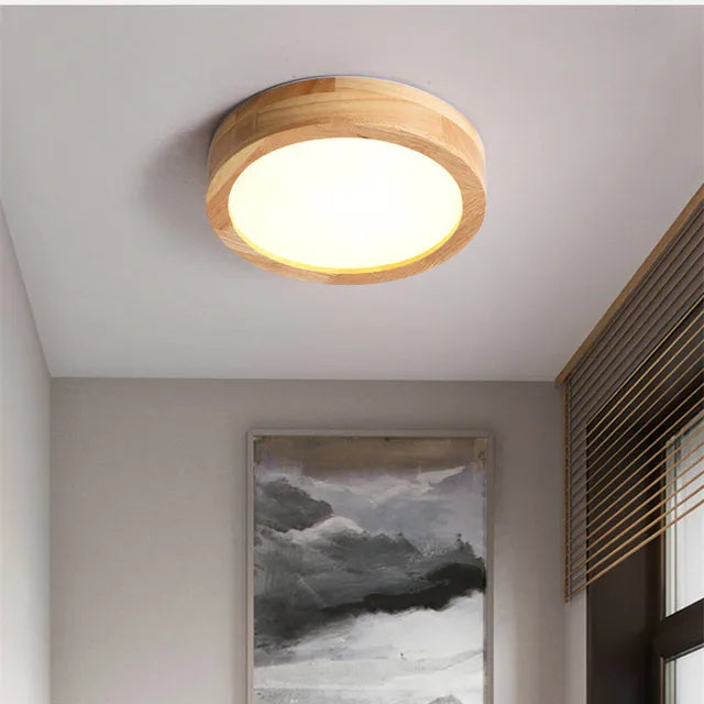 Round massive wood ceiling lamp – Scandinavian lamp for living room and hallway