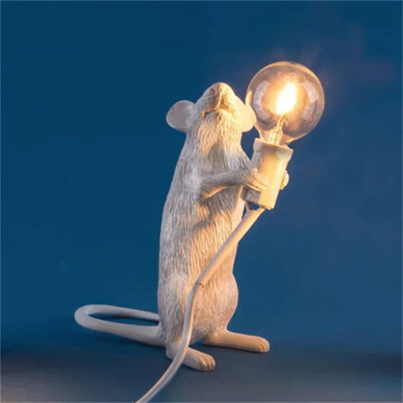 Modern LED Animal Table Lamps: Resin Rat, Cat and Squirrel Night Lights