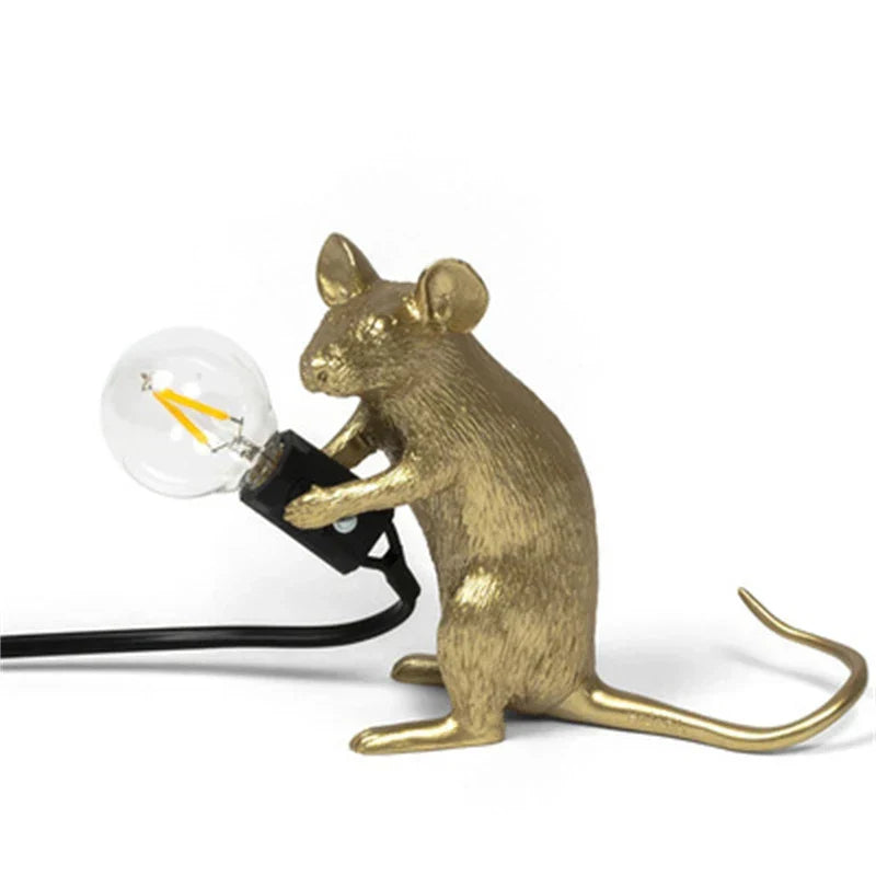 Modern LED Animal Table Lamps: Resin Rat, Cat and Squirrel Night Lights