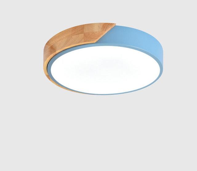 Minimalist round LED ceiling light with wood decor – modern design, dimmable